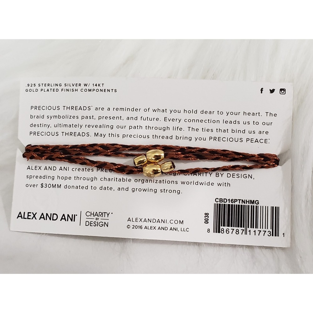 Alex and Ani Precious Threads Necklace 925 Silver 14K Gold Plated Orange Black - Picture 3 of 4
